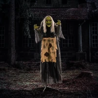 Outsunny Witch Halloween Animatronic Halloween Animatronic with Sound Activated, Light Up Eyes(m-1)