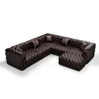 Distinctive Faux Leather L-Shaped Sofa with Button Tufting, Plush Modular 5-Seater Couch for Living Room, 132.5'' L x 75"W x 29" H, Dark Brown(m-13)
