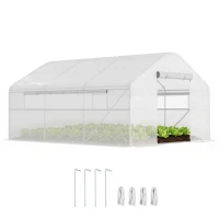 Outsunny 13' x 10' x 6.5' Tunnel Greenhouse Hoop House with Upgraded Galvanized Steel Frame and Large Windows, White(m-1)
