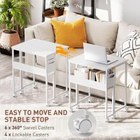 HOMCOM Folding Computer Desk, Foldable Desk with Storage Bag, Shelf and Wheels for Small Spaces, Home Office, White(m-6)