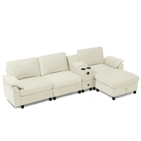 Modern Modular Sectional with All-in-One Storage, Chic L-Shaped Sofa with Cup Holder and Liftable Ottoman, 108.5'' L x 56.5" W x 32" H, Beige(m-2)