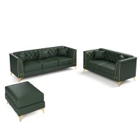 Elegant Modular Chesterfield Sofa with Button Tufting, Versatile Faux Leather Couch with 5 Pillows, 81.5'' L x 30.5" W x 30.5" H, Green(m-2)