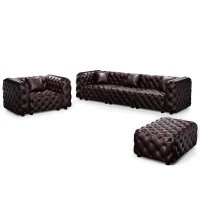 Luxurious Faux Leather Sectional Sofa with Button Tufting, Modular 4-Seater Couch for Living Room, 105.5'' L x 36.5"W x 29" H, Dark Brown(m-2)