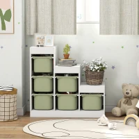 Qaba 3 Layers Kids Toy Storage Organizer with 6 Storage Bins, Kids Bookshelf for Ages 3-8 Years, Play Room, Bedroom, Green(m-8)