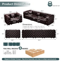 Premium Faux Leather Sectional Sofa with Button Tufting, Stylish Modular 3-Seater Couch for Living Room, 105.5'' L x 36.5"W x 29" H, Dark Brown(m-3)