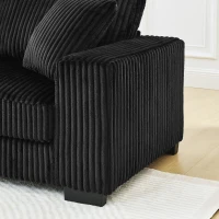 Elegant L-Shaped Modular Sleeper Sectional with Reversible Chaise, Tufted Corduroy Sofa with Arc Footstool, 110.5'' L x 57" W x 25.5" H, Black(m-8)