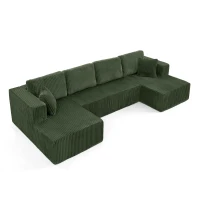 Cozy U-Shaped Modular Sectional Sofa with Spring Cushions, Space-Efficient Sleeper Couch for Living Room, 132.5'' L x 61"W x 25.5" H, Green(m-9)