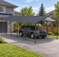 Heavy-Duty Outdoor Metal Carport with Galvanized Steel Roof, Large Garage Ideal for Cars and Trucks, 153.5'' L x 317'' W x 105.5'' H, Charcoal(m-1)