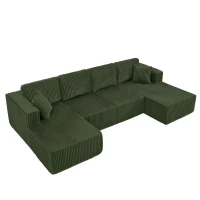 U-Shaped Modular Sectional with Plush Foam and Springs, Cozy Corduroy Sleeper Couch with No Assembly, 161'' L x 80.5" W x 24.5" H, Green(m-6)