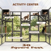 PawHut Catio Playground Cat Window Box Outside Enclosure for Multiple Cats w/ Shelves & Bridges, Gray(m-8)