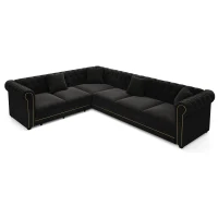 Elegant L-Shaped Sectional with Pull-Out Bed, Soft Velvet Sleeper Sofa with Tufting and Gold Trim, 115.5'' L x 87.5" W x 29" H, Black(m-12)