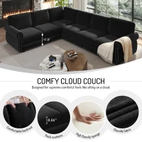Modern L-Shaped Sectional with Pull-Out Bed, Chic Sleeper Couch with Nailhead Trim and Rolled Arms, 118'' L x 86.5" W x 36.5" H, Black(m-7)