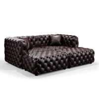 Modern Faux Leather Modular Sofa with Button Tufting and 2 Ottomans, Elegant Sectional Couch for Living Room, 77'' L x 36.5" W x 29" H, Dark Brown(m-2)