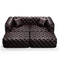 Modern Faux Leather Modular Sofa with Button Tufting and 2 Ottomans, Elegant Sectional Couch for Living Room, 77'' L x 36.5" W x 29" H, Dark Brown(m-13)