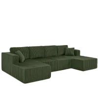 U-Shaped Modular Sectional with Plush Foam and Springs, Cozy Corduroy Sleeper Couch with No Assembly, 161'' L x 80.5" W x 24.5" H, Green(m-2)