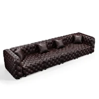 Timeless Faux Leather Sectional Sofa with Button Tufting, Roomy Modular 4-Seater Couch for Living Room, 134.5'' L x 36.5"W x 29" H, Dark Brown(m-13)