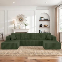 U-Shaped Modular Sectional with Plush Foam and Springs, Cozy Corduroy Sleeper Couch with No Assembly, 161'' L x 80.5" W x 24.5" H, Green(m-1)