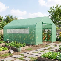 Outsunny 13' x 10' x 6.5' Tunnel Greenhouse Hoop House with Upgraded Galvanized Steel Frame and Large Windows, Green(m-8)