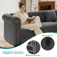 Elegant L-Shaped Sectional with Pull-Out Bed, Soft Velvet Sleeper Sofa with Tufting and Gold Trim, 115.5'' L x 87.5" W x 29" H, Dark Gray(m-7)