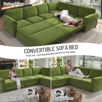 Vibrant L-Shaped Sectional Sofa with Pull-Out Bed, Comfy Convertible Sleeper Couch for Living Room, 118'' L x 86.5"W x 36.5" H, Grass Green(m-6)