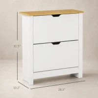 HOMCOM Slim Shoe Storage Cabinet, Shoe Cabinet with 2 Flip Drawers and Adjustable Dividers, Natural & White(m-3)