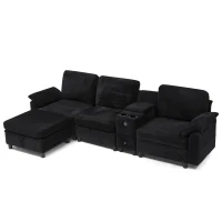 Modern Modular Sectional with All-in-One Storage, Chic L-Shaped Sofa with Cup Holder and Liftable Ottoman, 108.5'' L x 56.5" W x 32" H, Black(m-11)
