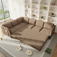 Modern L-Shaped Sectional with Pull-Out Bed, Chic Sleeper Couch with USB Port and Side Pocket, 115'' L x 83.5" W x 36.5" H, Brown(m-11)