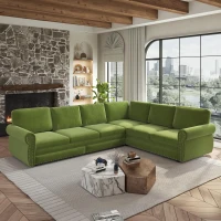Vibrant L-Shaped Sectional Sofa with Pull-Out Bed, Comfy Convertible Sleeper Couch for Living Room, 118'' L x 86.5"W x 36.5" H, Grass Green(m-11)