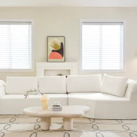 Modern Modular Sectional with Right Arm and Wide Armrests, Elegant Curved Corner Sofa with Throw Pillows, 127'' L x 57" W x 26" H, Beige(m-4)