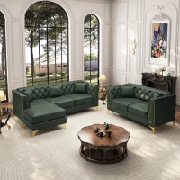 Elegant Modular Chesterfield Sofa with Button Tufting, Versatile Faux Leather Couch with 5 Pillows, 81.5'' L x 30.5" W x 30.5" H, Green(m-9)