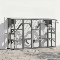 PawHut Catio Outdoor Cat Enclosure, 74"H Walk-in Catio with Waterproof Roof, 2 Condos, 6 Platforms, Ladders, Scratching Posts(m-3)