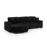 Elegant L-Shaped Modular Sleeper Sectional with Reversible Chaise, Tufted Corduroy Sofa with Arc Footstool, 110.5'' L x 57" W x 25.5" H, Black(m-11)