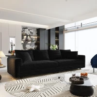 Dreamy Corduroy Cloud 4-Seat Sofa with 2 Ottomans, Handy Convertible Lounge Chair for Apartment Office, 102.5'' L x 35.5"W x 25.5" H, Black(m-9)