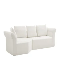 Elegant Modular Sectional with Left Arm and Wide Armrests, Modern Curved Corner Sofa with Throw Pillows, 127'' L x 57" W x 26" H, Beige(m-7)