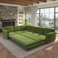 Vibrant L-Shaped Sectional Sofa with Pull-Out Bed, Comfy Convertible Sleeper Couch for Living Room, 118'' L x 86.5"W x 36.5" H, Grass Green(m-10)