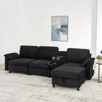 Modern Modular Sectional with All-in-One Storage, Chic L-Shaped Sofa with Cup Holder and Liftable Ottoman, 108.5'' L x 56.5" W x 32" H, Black(m-5)
