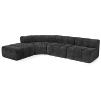 Modern Semi-Curved Modular Sectional Sofa with Movable Ottoman, Cozy Stitched Chenille Couch for Living Room, 116.5'' L x 76"W x 25.5" H, Black(m-10)