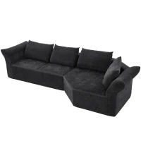 Elegant Curved Corner Sectional Sofa with Wide Armrests, Spacious L-Shaped Couch for Living Room and Bedroom, 127'' L x 57"W x 26" H, Black(m-6)