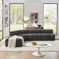 Modern Semi-Curved Modular Sectional Sofa with Movable Ottoman, Cozy Stitched Chenille Couch for Living Room, 116.5'' L x 76"W x 25.5" H, Black(m-1)