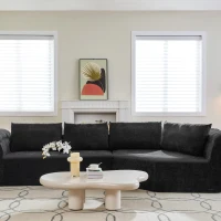 Elegant Curved Corner Sectional Sofa with Wide Armrests, Spacious L-Shaped Couch for Living Room and Bedroom, 127'' L x 57"W x 26" H, Black(m-4)