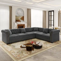 Elegant L-Shaped Sectional with Pull-Out Bed, Soft Velvet Sleeper Sofa with Tufting and Gold Trim, 115.5'' L x 87.5" W x 29" H, Dark Gray(m-1)