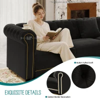 Elegant L-Shaped Sectional with Pull-Out Bed, Soft Velvet Sleeper Sofa with Tufting and Gold Trim, 115.5'' L x 87.5" W x 29" H, Black(m-5)