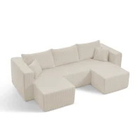 Flexible Corduroy Modular Sofa with High-Density Foam, Cozy Compact Sectional for Small Space Apartment, 42'' L x 18"W x 17.5" H, Beige(m-9)