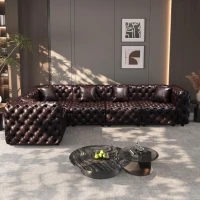Stately Faux Leather L-Shaped Sofa with Button Tufting, Generous Modular 5-Seater Couch for Living Room, 132.5'' L x 75"W x 29" H, Dark Brown(m-11)