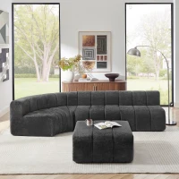 Modern Semi-Curved Modular Sectional Sofa with Movable Ottoman, Cozy Stitched Chenille Couch for Living Room, 116.5'' L x 76"W x 25.5" H, Black(m-6)
