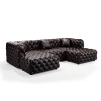 Classic Faux Leather Sectional Sofa with Button Tufting, Flexible Modular 3-Seater Couch for Living Room, 105.5'' L x 36.5"W x 29" H, Dark Brown(m-14)