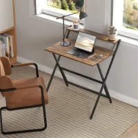 HOMCOM Folding Computer Desk, 32" Foldable Desk with Monitor Shelf for Small Space, Home Office, Easy Assembly, Rustic Brown(m-7)