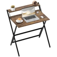 HOMCOM Folding Computer Desk, 32" Foldable Desk with Monitor Shelf for Small Space, Home Office, Easy Assembly, Rustic Brown(m-9)