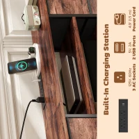 HOMCOM TV Stand for TVs up to 70 Inch, Industrial TV Console with Charging Station, 5 Drawers and Open Shelves, Rustic Brown(m-4)