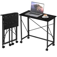 HOMCOM 31.5" Home Office Desk, Folding Desk with Wheels for Small Space, Easy Assembly for Home Office, Black Wood Effect(m-2)